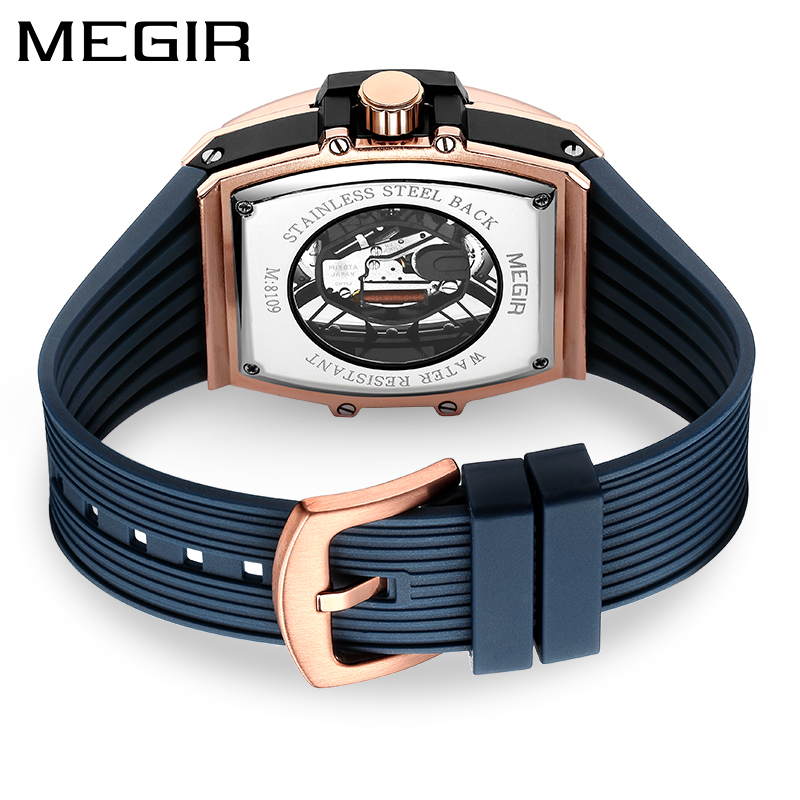 MEGIR 8109 Men's Quartz Watch Blue Rose Gold Reaction Fashion Cool Simulation Display Sports Silicone Strap Men's Gift Watch