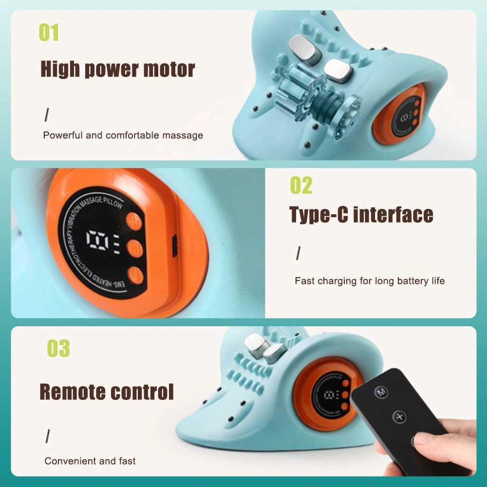 EMS Electric Neck Massager Cervical Point Massage Pillow Massager Relaxing Pillow Massager Hot Compression Neck Care Massage Pain Relief W240819