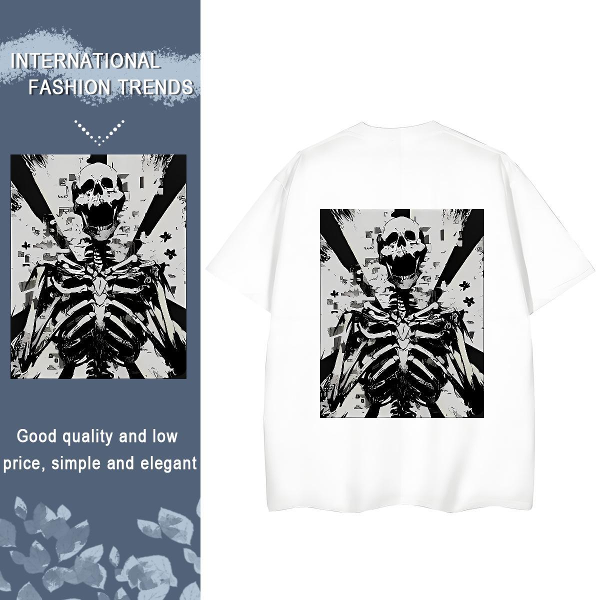 Fashion Casual Woman T Shirts 100% Cotton 230g Short Sleeve O-Neck Street Casual skull Tshirt for Man Woman Soft DIY Anime Tees