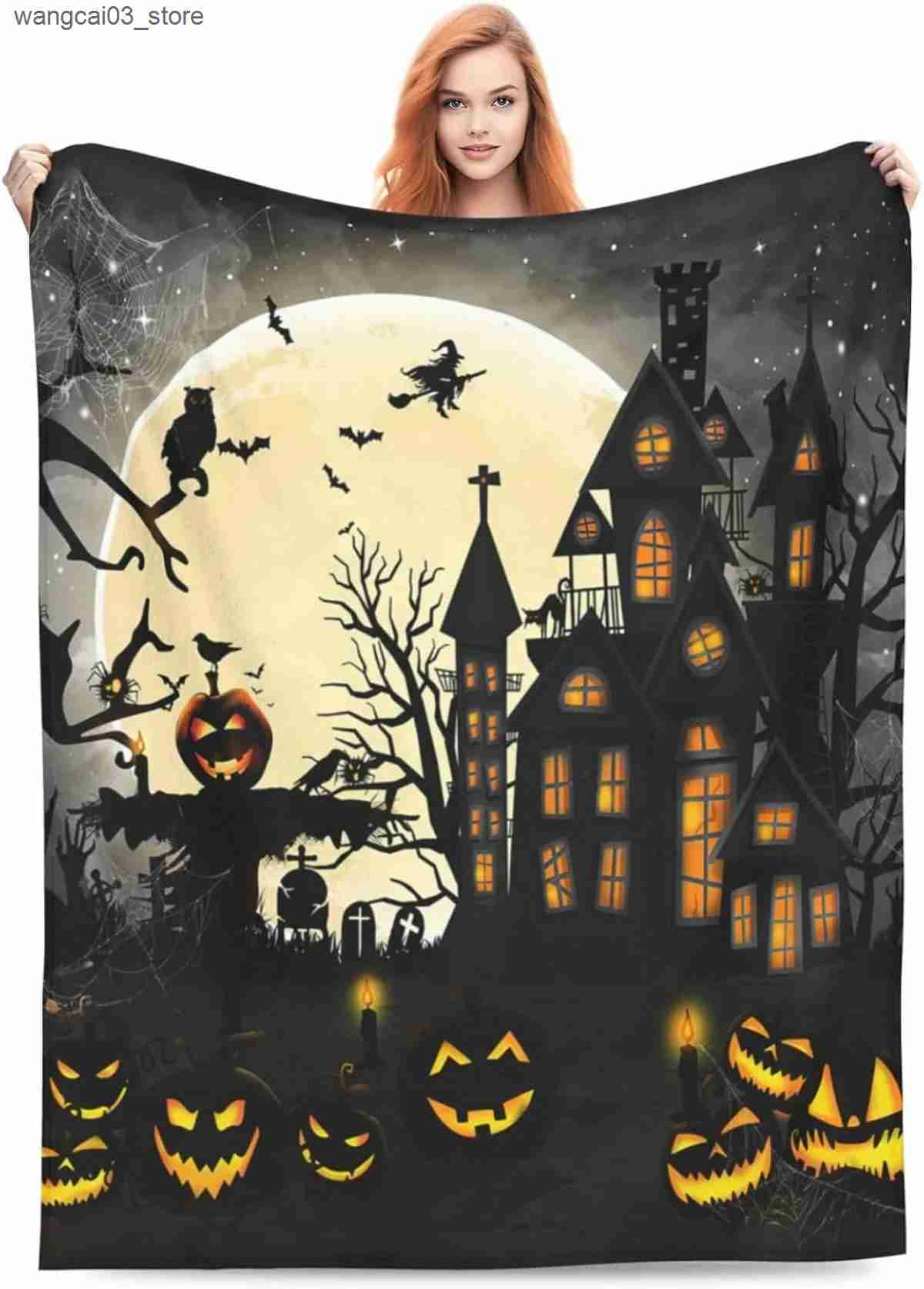 Blankets Swaddling Halloween Blanket Throw Blankets Cozy Fleece Flannel Castle Bedding Horror Gifts for Men Women Boys Girls Teens Kids Adults L240910