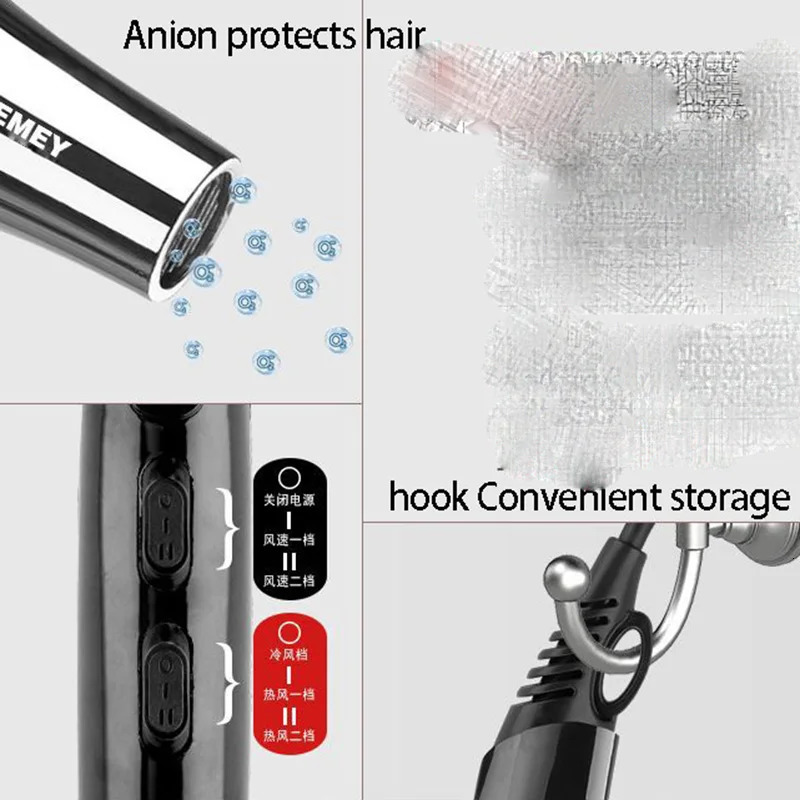 Kemei 3000 Watt Full Size Pro Hair Dryer Professional Salon Blow Dryer with Concentrator Nozzle Attachments 3 Speeds fast Dry 241009