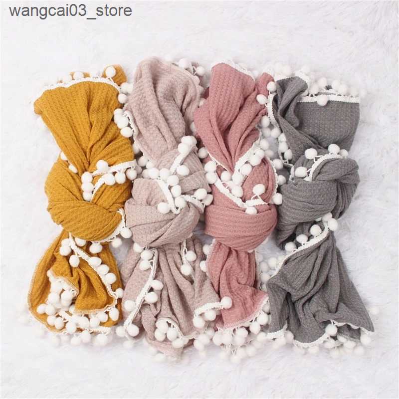 Blankets Swaddling Waffle Knitting Baby Wool Ball Blanket with Baby Milestone Stickers Newborn Swaddle Wrap Receiving Blanket Bedding for 0-10M L24091