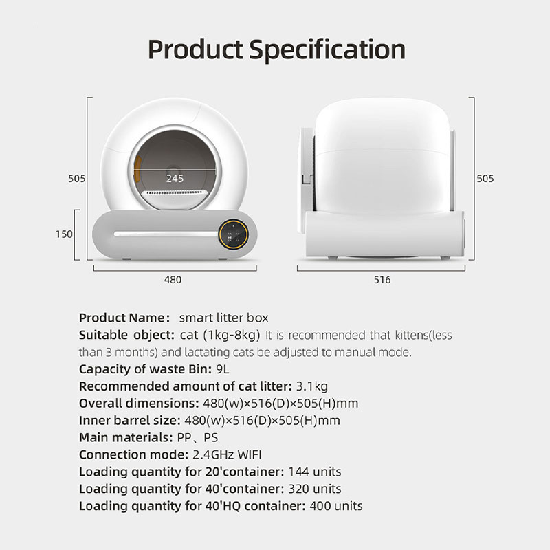 New fashion design low noise app wifi touch control Intelligent electric self cleaning smart automatic cat litter box