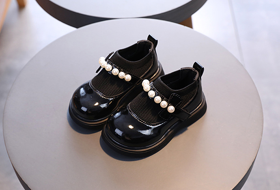 Children's Girl Baby Leather Shoes Pearl Beaded Fashion Princess Round Toe Heightening Cutefeet Casual Comfortable Student Shoes Sizes 21-30