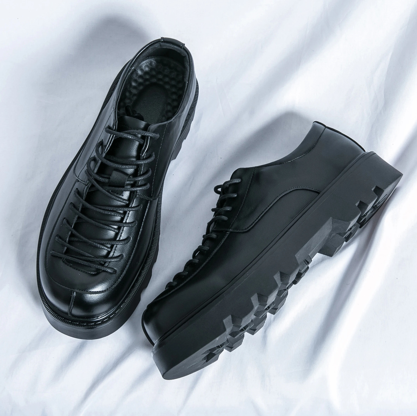 n Thick soled Mens Leather Shoes Dress Shoes Casual Korean Style Gentleman Elegant Office Oxford Shoes Black 241007