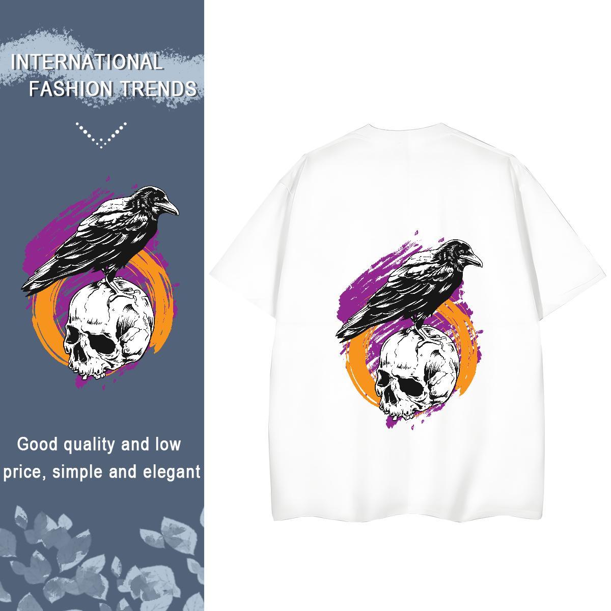 Casual New Womens T Shirts 230g Pure Cotton Crew Neck Beach skull Womens Tshirts Comfortable Cartoon Printing L-4XL Wear