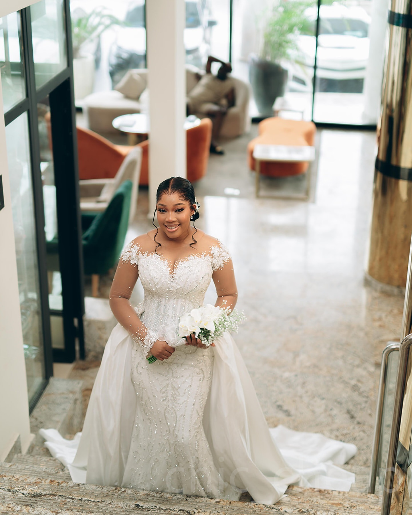 Aso 2024 Arabic Ebi Plus Size Off White Mermaid Wedding Dresses Laceful Beaded Detachable Train Full Sleeves Vintage Elegant Bridal Gowns Dress