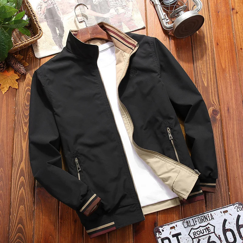 Spring Autumn Jacket for Men Reversible Coat Stand Collar Casual 241011