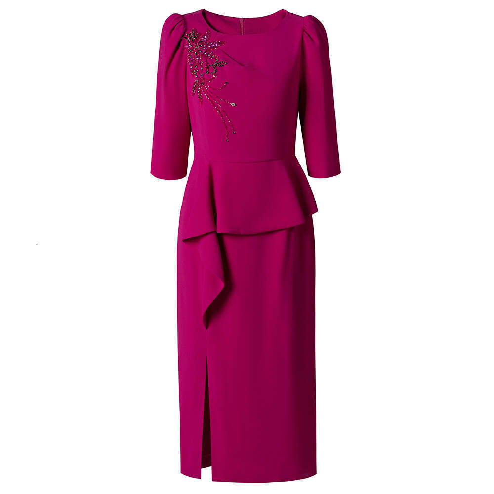 high-end light luxury temperament heavy industry nail bead lotus leaf edge splicing bubble sleeve wrapped hip skirt dress 2024 autumn style