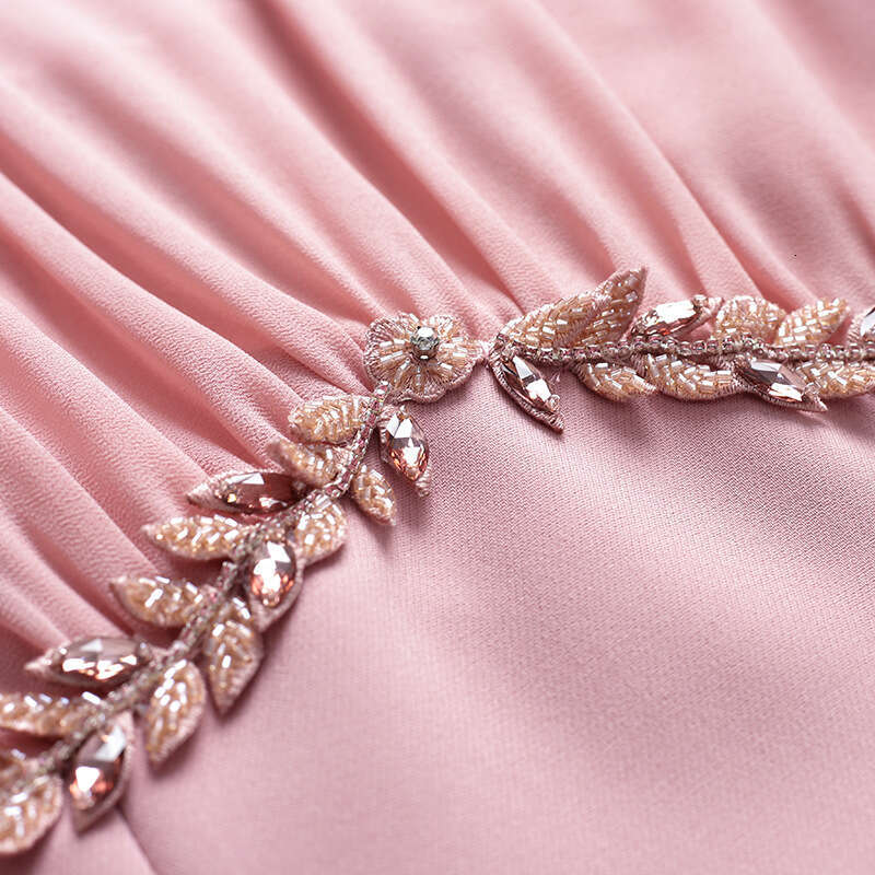 Bubble 2024 New Womens Summer Pink Gentle Style Short Sleeve Nail Drill Over Knee Wrap Hip Dress