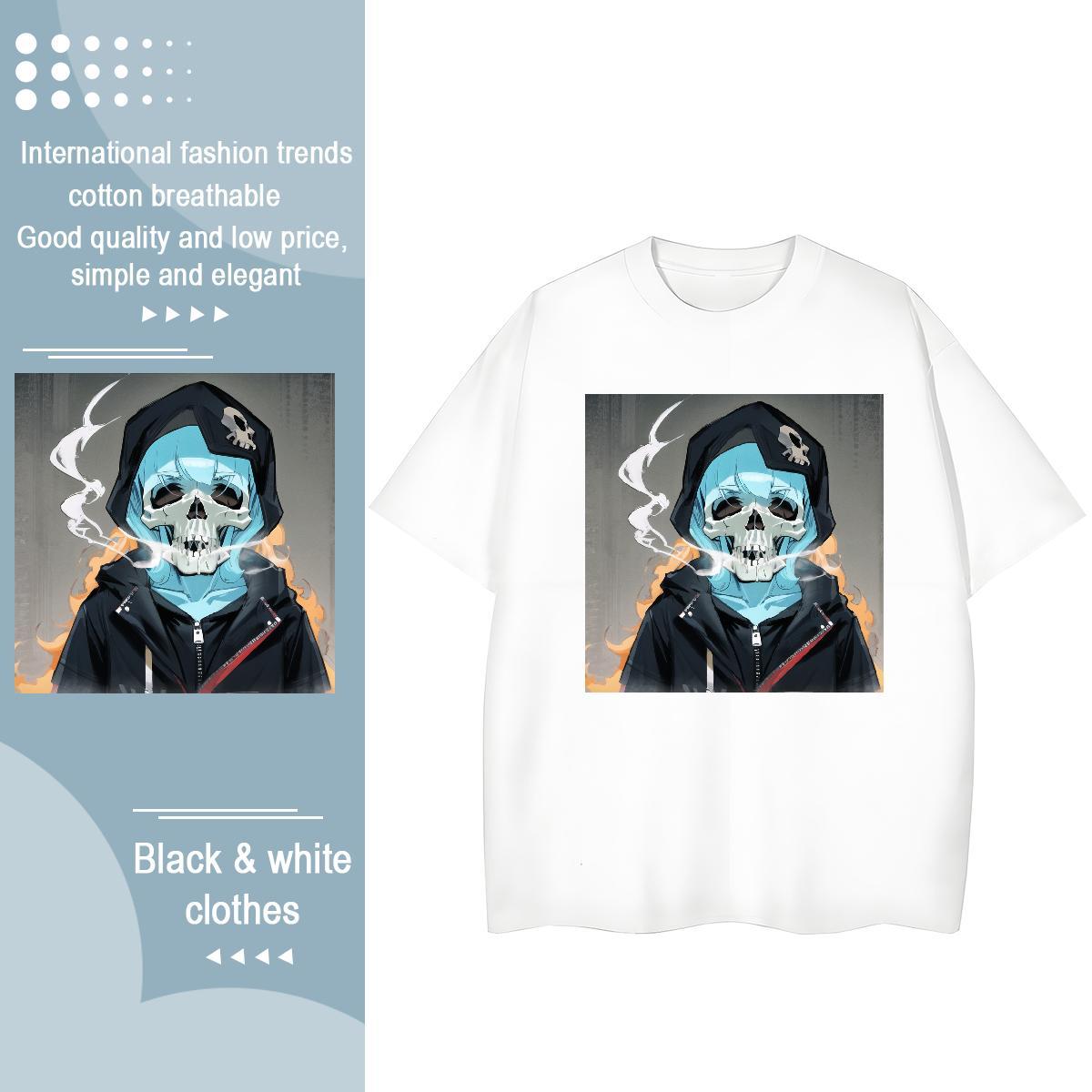 2024 Casual T shirt 230g Pure Cotton Crew Neck Sport skull Woman Tshirt Brand DIY Anime Tops Tees