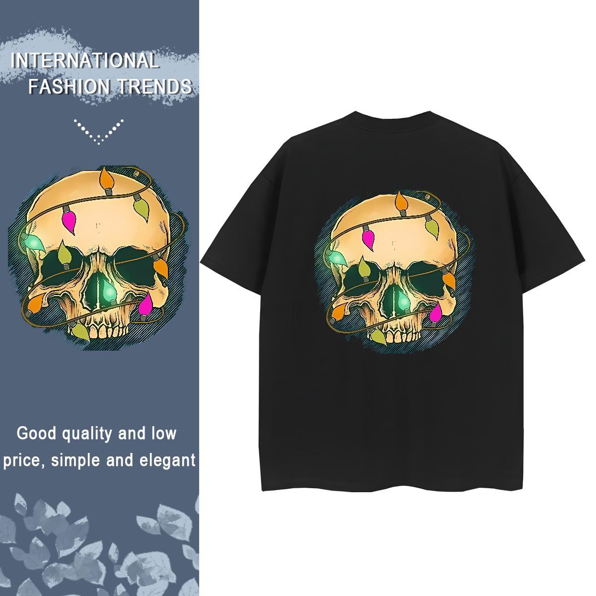 Classic T-Shirts for Women 230g Pure Cotton O-Neck Short Sleeve Street Casual skull Unisex Tshirts Loose fit Customized Print Tops Tees