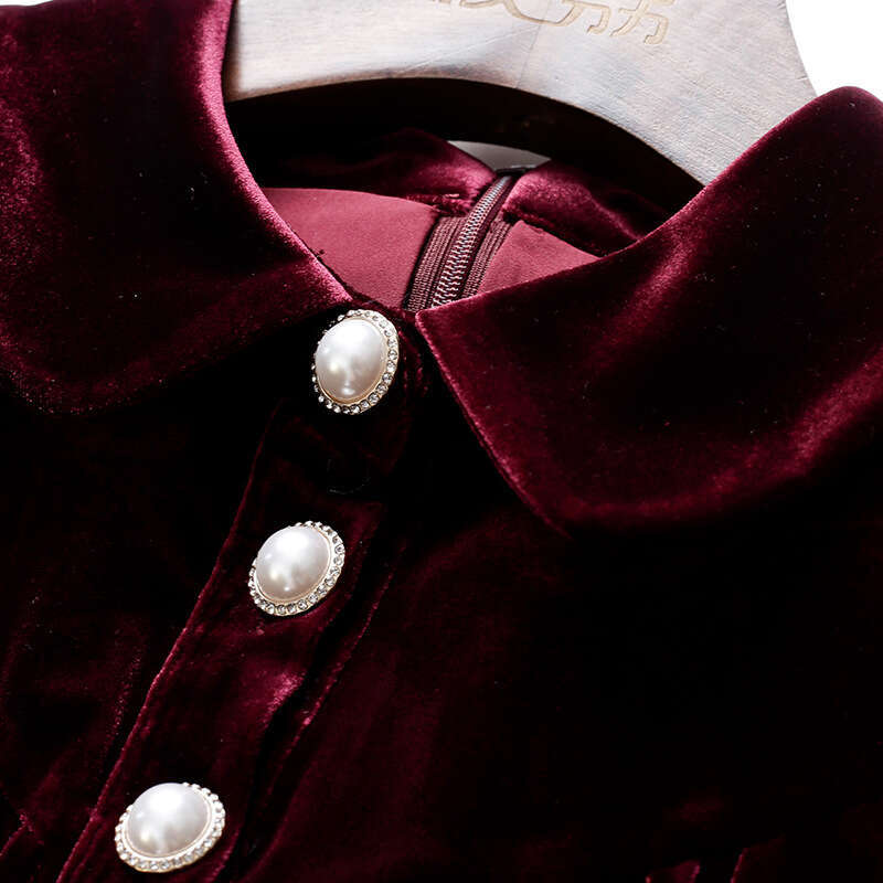 Autumn Dress 2024 New Item Doll Neck Gold Velvet Aging Medium to Long Type A with Coat Skirt