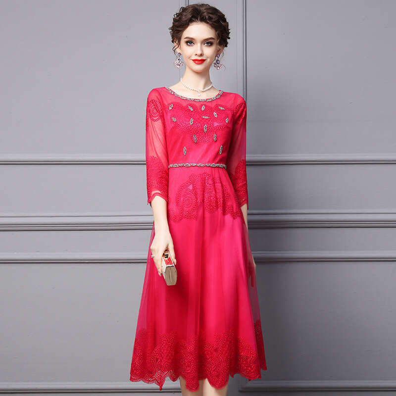 formal occasion 2024 new style feminine temperament high-end feeling waist cinching embroidered long skirt dress