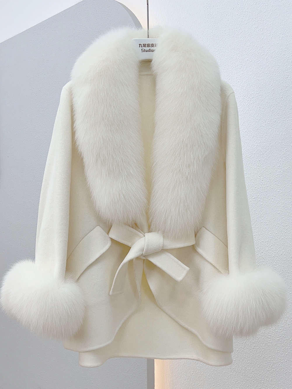 2023 Winter New Mid-Length Slimming Cape Fox Fur Wool Double Sided Cotton Cashmere Coat For W