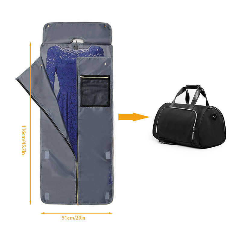Travel suit bag convertible clothing bag durable folding storage hanging pocket can be slung over and turned 241015