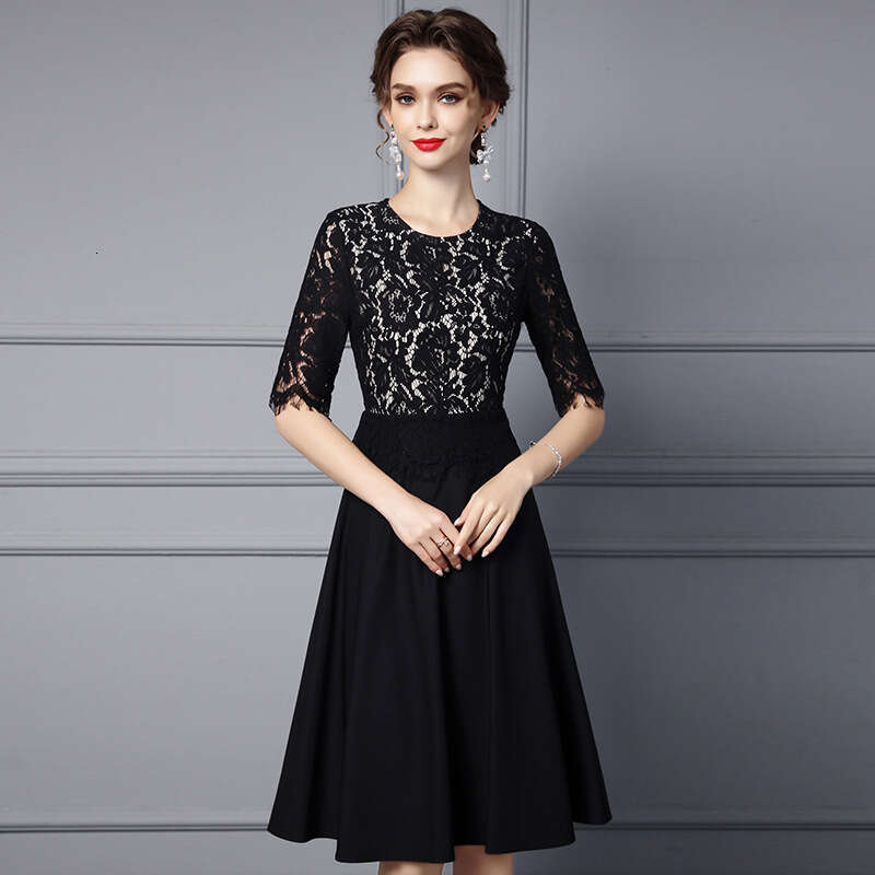 2024 Autumn New Dress Formal Occasion Tall Fashion Black Lace Waist A-line Skirt