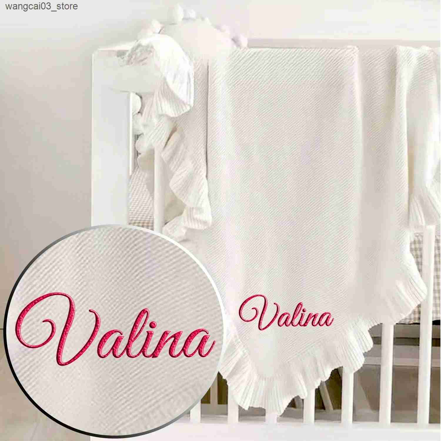 Blankets Swaddling Personalized Baby Blanket with Name Knitted Baby Boy Girl Swaddle Blanket for Newborn Infant Toddlers Kid 70x90cm L240910