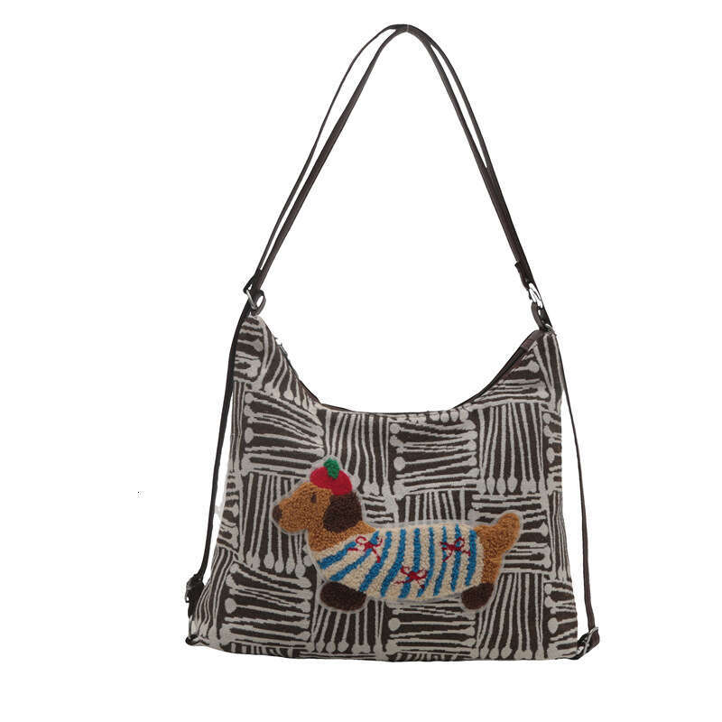 2024 autumn cute cartoon backpack with large capacity checkered canvas tote bag, single shoulder crossbody bag for women