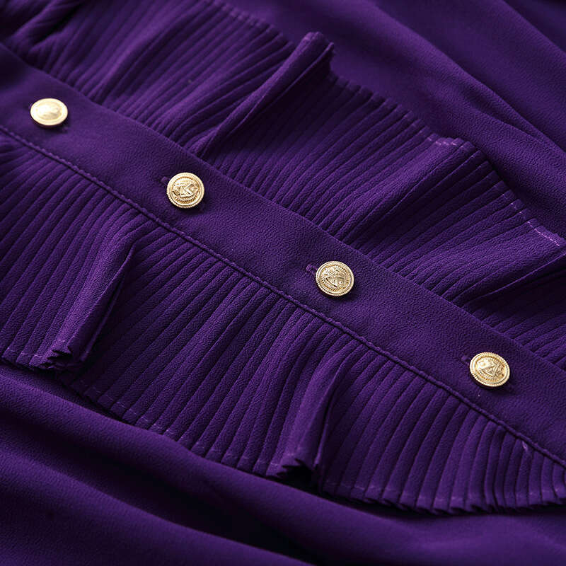 Smart elegant dress for women 2024 new autumn purple ruffle edge mid long style covering the belly and slimming shirt skirt