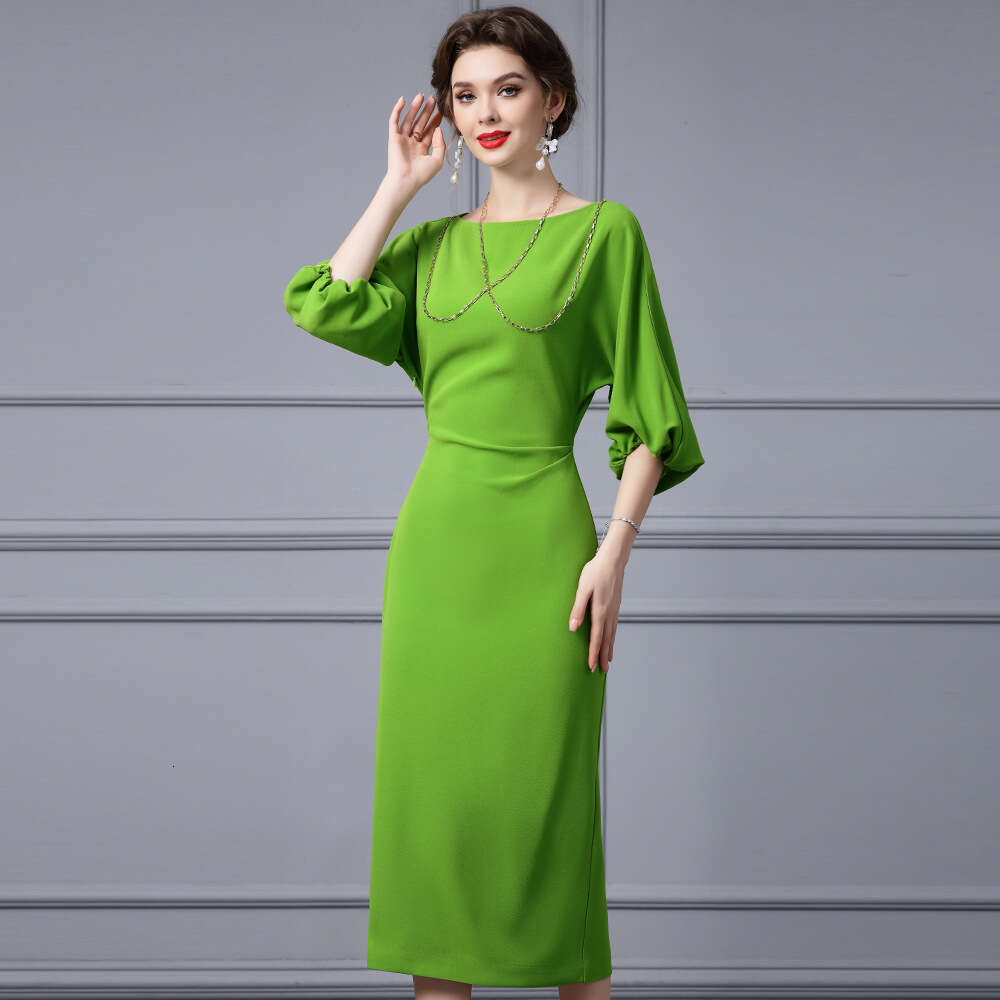 High end Light Luxury 2024 New Womens Autumn Banquet One neck Bat Sleeve Long Dress Skirt