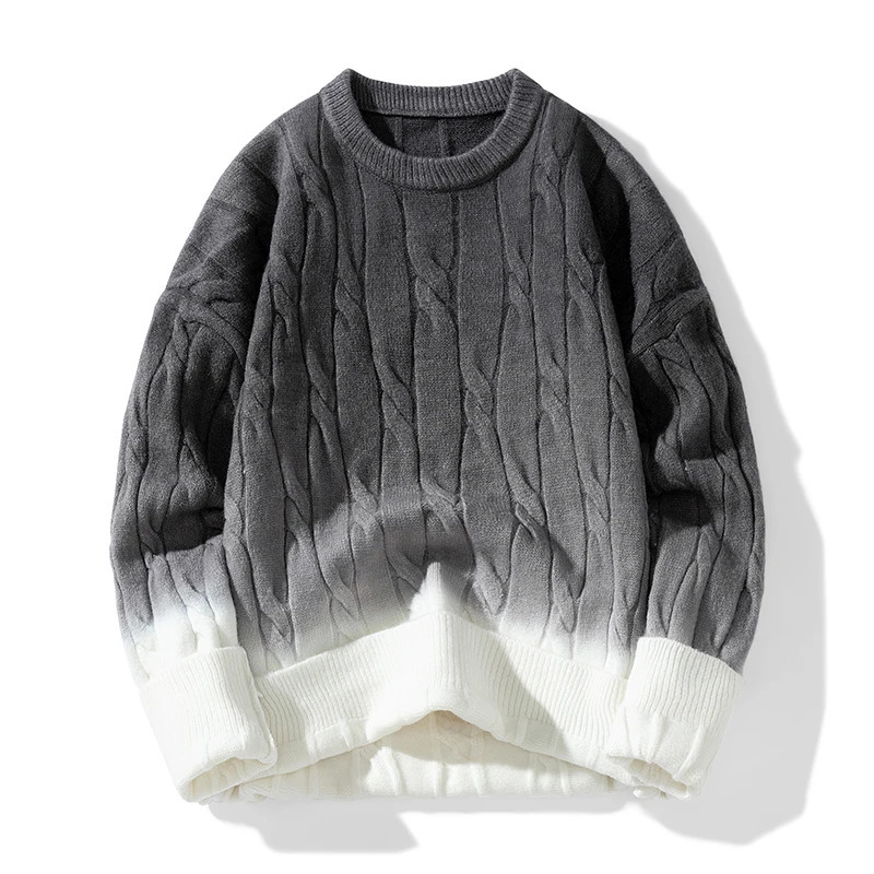 Korean Gradient Knitwear Loose Chunky Twist Knit Pullover 2024 Round Neck Sweater Autumn Winter Warm Couple Tops 241007