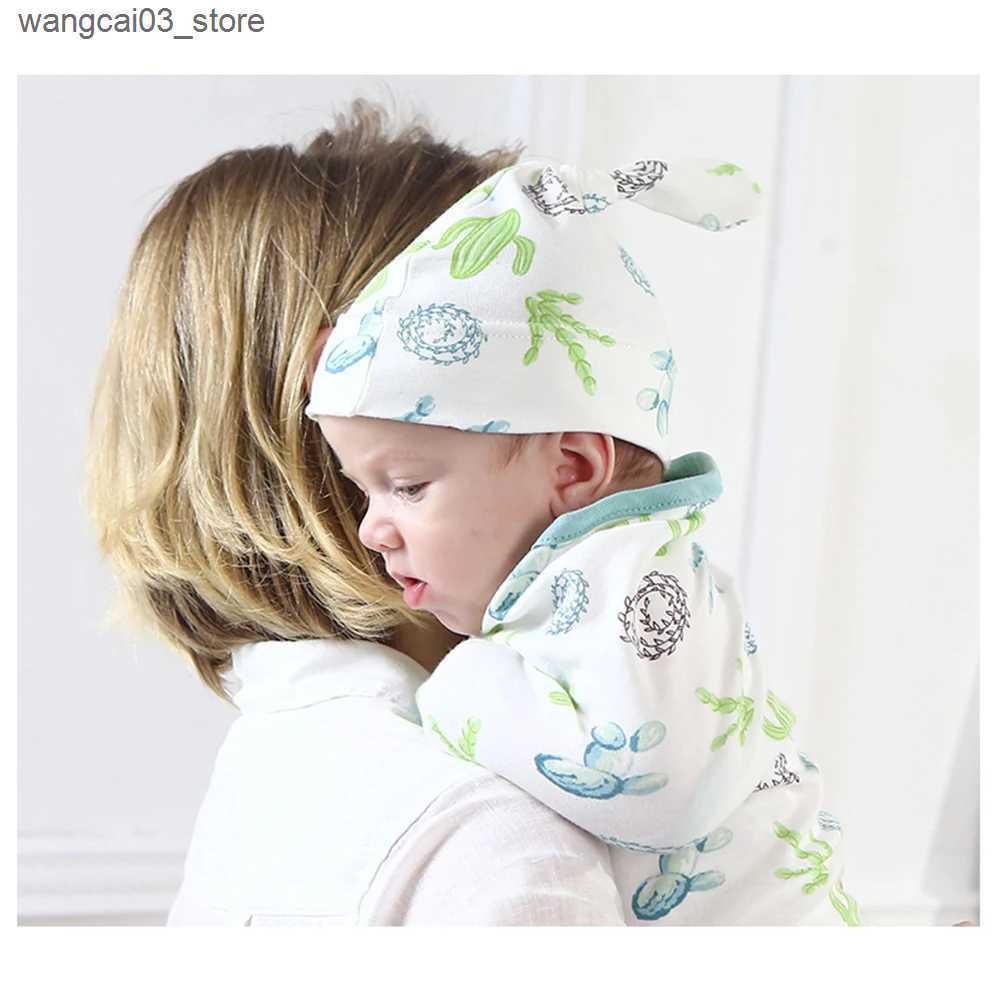 Blankets Swaddling Insular Soft Baby Swaddle Muslin Blanket Printed by Cute Animal and Zipper Wrap Swaddling Blanket + Hats Set L240910