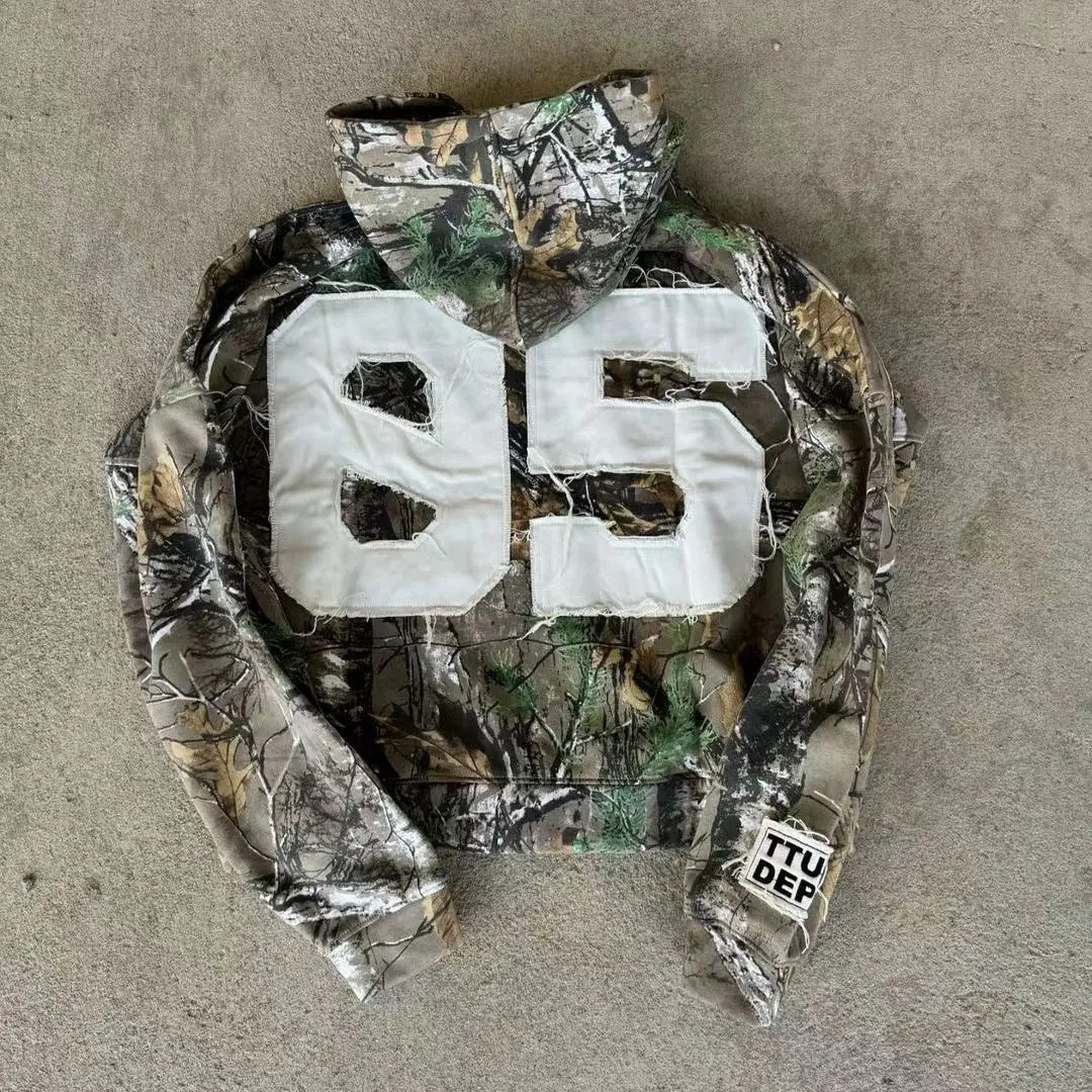 Y2k Retro Camo Zipper Hoodie Trend Mens Loose Jacket American Classic Letter Embroidered Street Wear 241010
