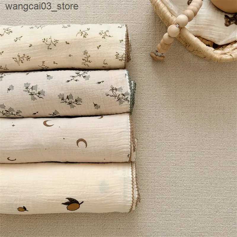 Blankets Swaddling 2Layer Blanket for Newborn Baby Floral Cotton Muslin Swaddle Thin Baby Summer Blanket Infant Toddler Baby Bath Towel100X100CM L2409