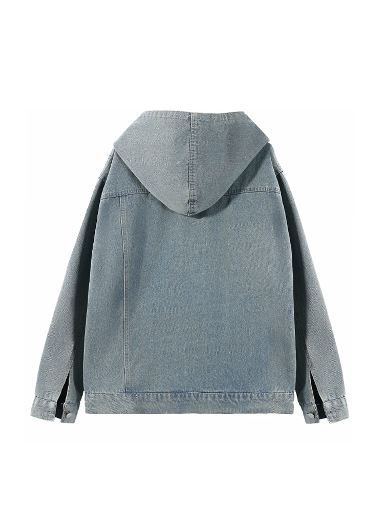 Women Light Blue Denim Vintage Fashion Hoodies Long Sleeve Jean Jacket Outerwear Loose Haruku Korean Top 2000S Clothes