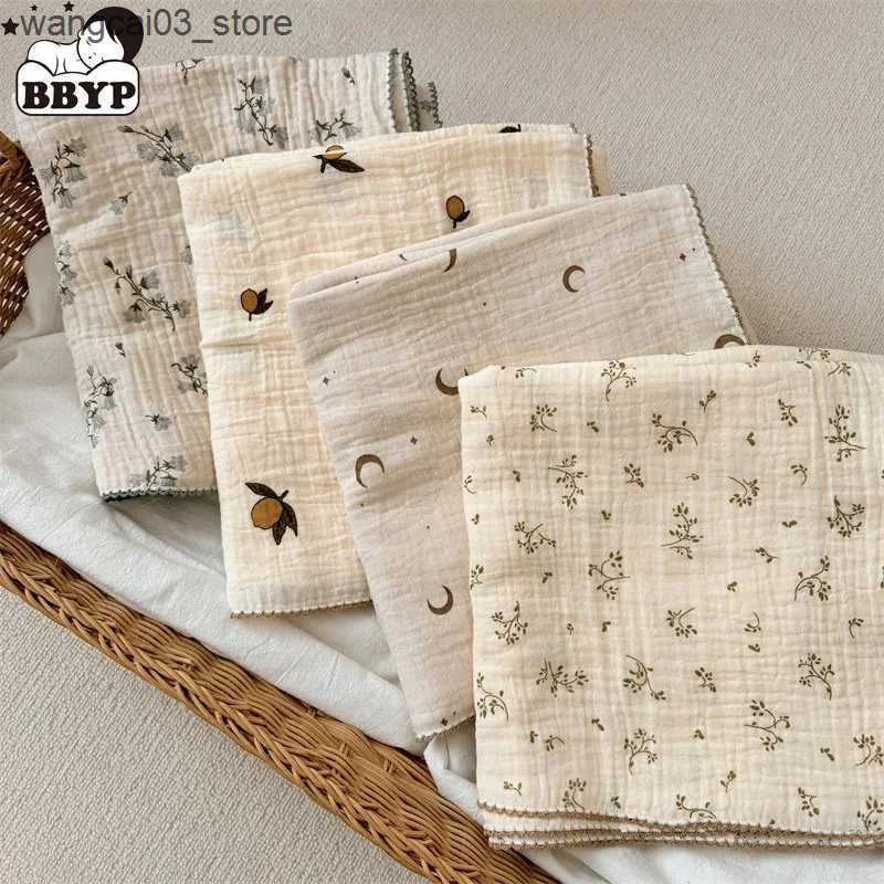 Blankets Swaddling 2Layer Blanket for Newborn Baby Floral Cotton Muslin Swaddle Thin Baby Summer Blanket Infant Toddler Baby Bath Towel100X100CM L2409