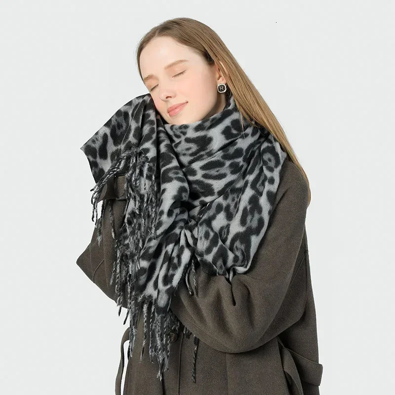 Fashionable Leopard Print Scarves for Woman 190cm Large Multi-function Scarves Autumn Winter Windproof Warm Scarf 241009