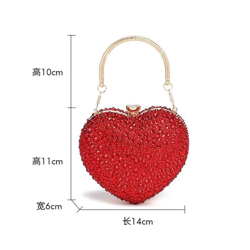 2024 Dia Inlay Heart Shape Crystal Clutch Purse Stones Evening Wedding Party Shoulder Bag Rhie Clutches Bags