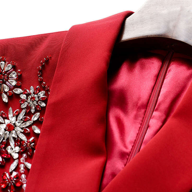 2024 new high-end atmospheric red ruffle edge nail diamond formal occasion dress