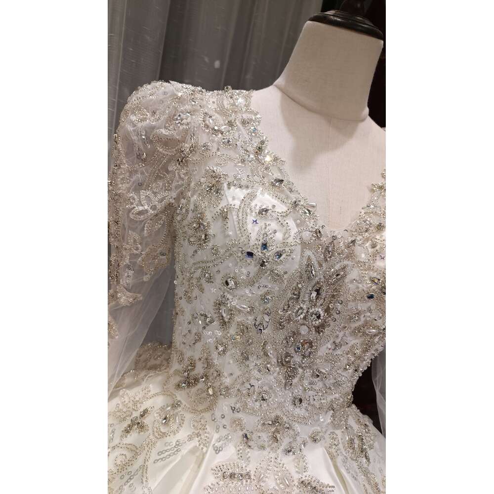 Green Collection New Design custom made V NECK LONG SLEEVES SATIN Bridal dresses