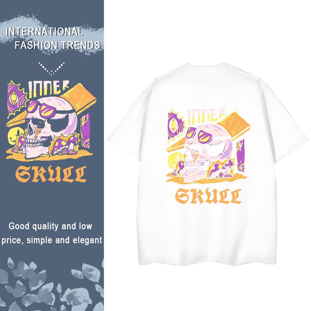 2024 T-Shirts 230g Cotton Crew Neck Breathable Daily Outfit skull Couples T Shirts Loose Customized Print Tops Shirt