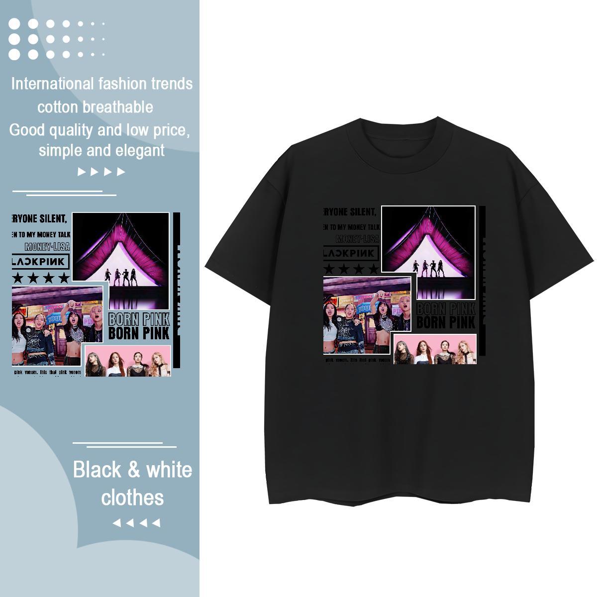 2024 Designer T Shirts Women 230g Cotton Crew Neck Breathable Outdoor BLACKPINCK Womens Tshirts Unisex Customized Print Tee Shirt
