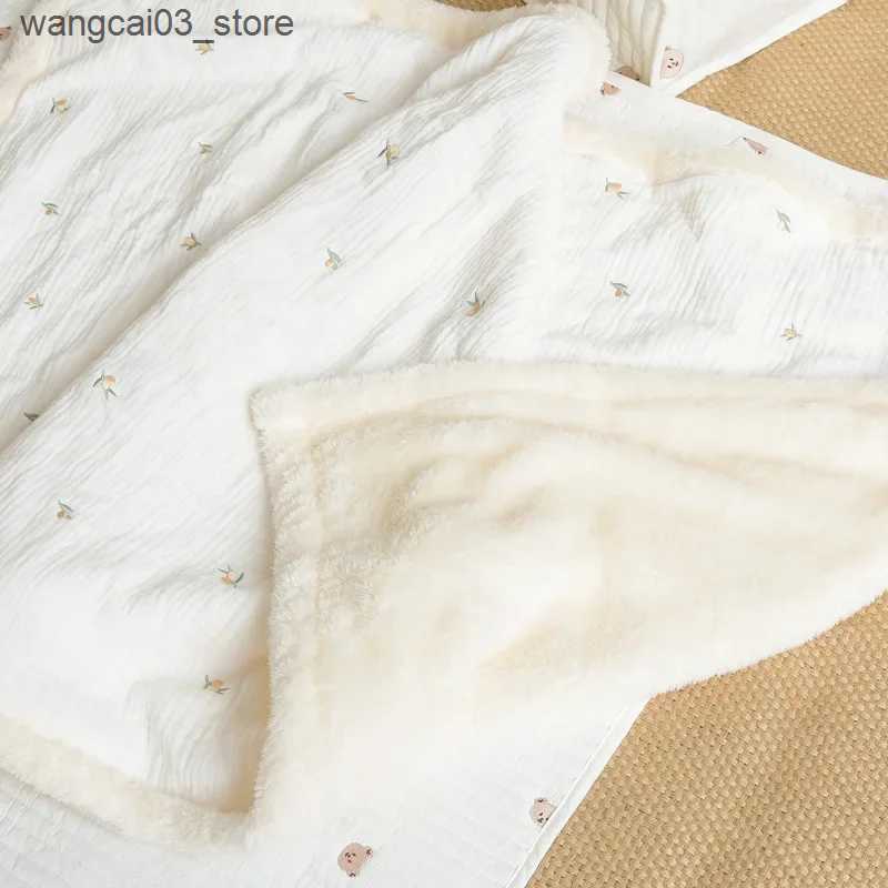 Blankets Swaddling Baby Blanket Newborn Fleece Muslin Baby Swaddle Wrap Printed Super Soft Warm Throw Blankets Crib Stroller Cover Quilt L240910