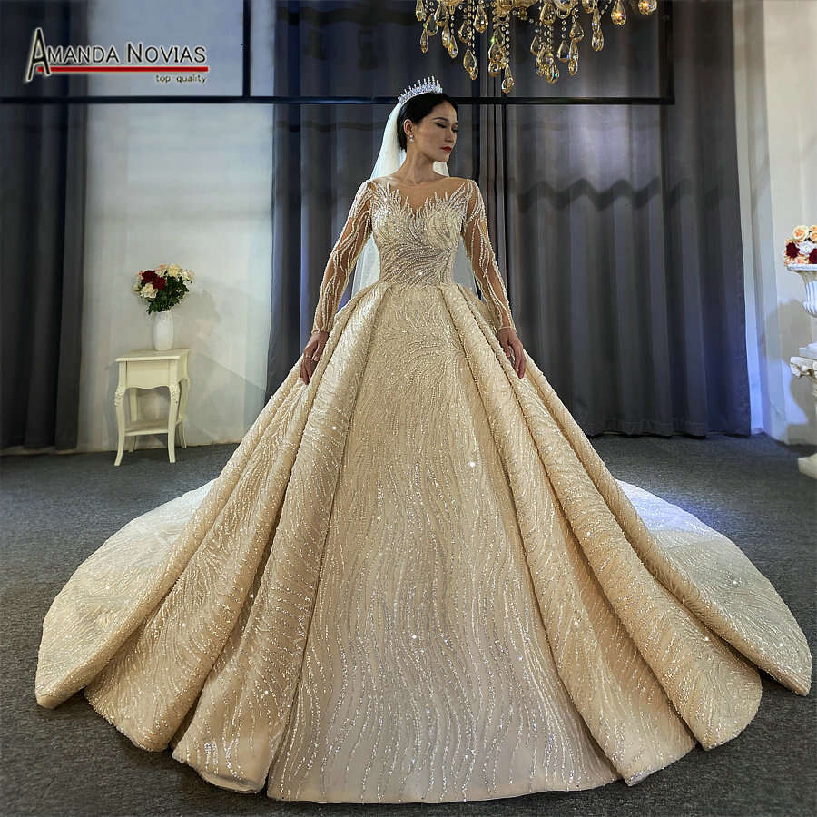 Amazing dubai wedding full beading lace bridal dress real work brand high quality