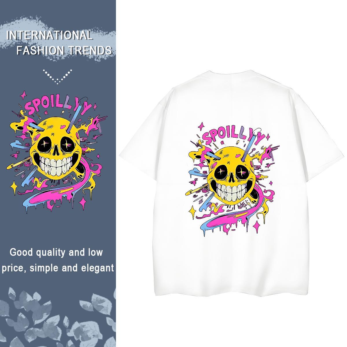 Stylist T-Shirts for Women 230g Cotton Breathable Crew Neck Hip Hop Street skull Lady T shirt Loose Plus Size Custom Clothes