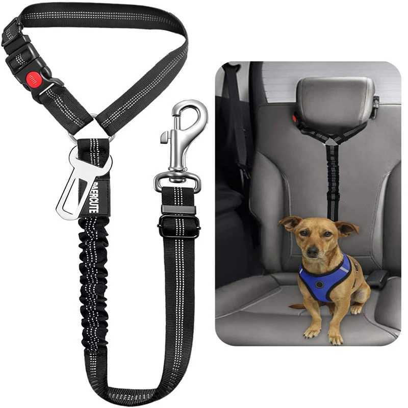 New Solid 2-in-1 Dog Strap Pet Car Seat Strap Adjustable Safety Belt Kitten Dog Collar Pet Accessories Y250412