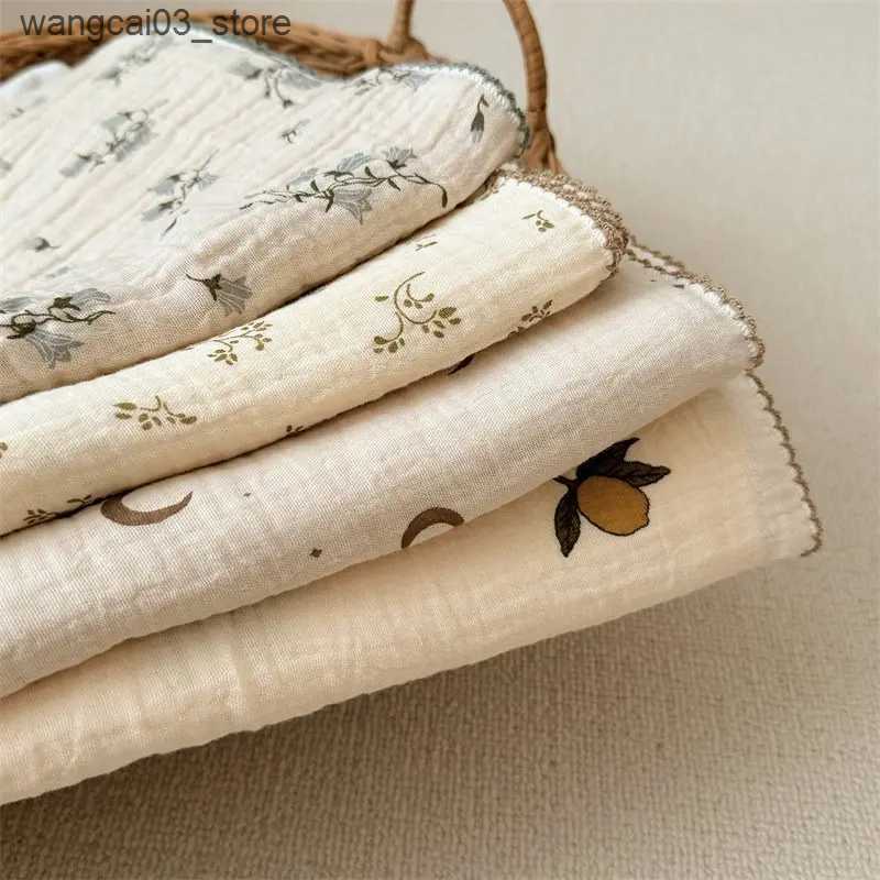 Blankets Swaddling 2Layer Blanket for Newborn Baby Floral Cotton Muslin Swaddle Thin Baby Summer Blanket Infant Toddler Baby Bath Towel100X100CM L2409