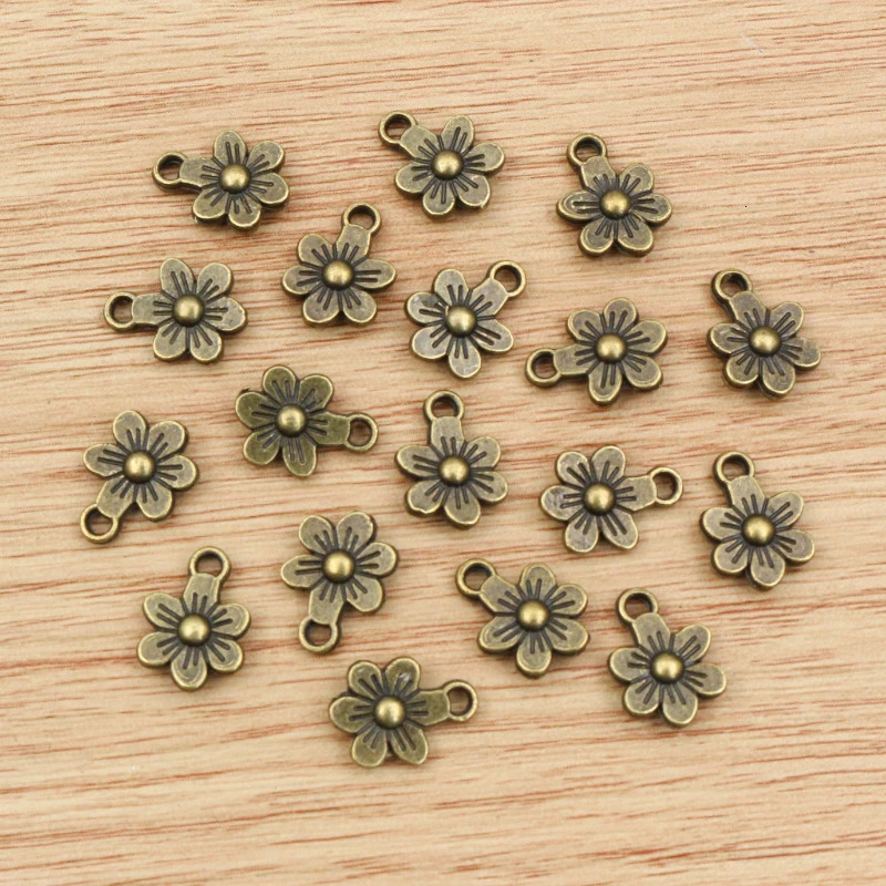20pcs 12x9mm Flower Charms Double Sided Antique Making Pendant fitBronze Gold Vintage Silver colorDIY Handmade Jewelry 241010