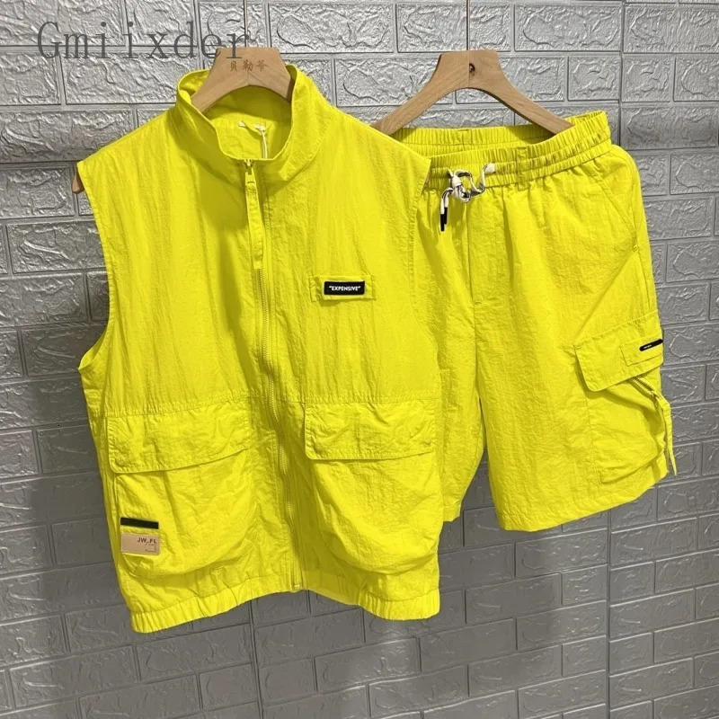 Summer Tracksuit Couple Set Canshoulder Outdoor Sunscreen Neutral Trend 2piece Workwear Pants Vest Coat 241008