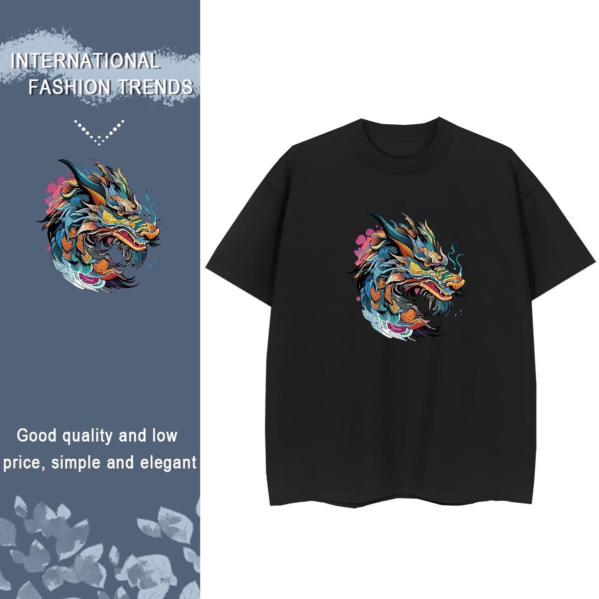 Brand Women T Shirts 100% Cotton 230g Crew Neck Casual Beach Colorful Dragon Head Womens Tshirts Wholesale Skull Top Shirts