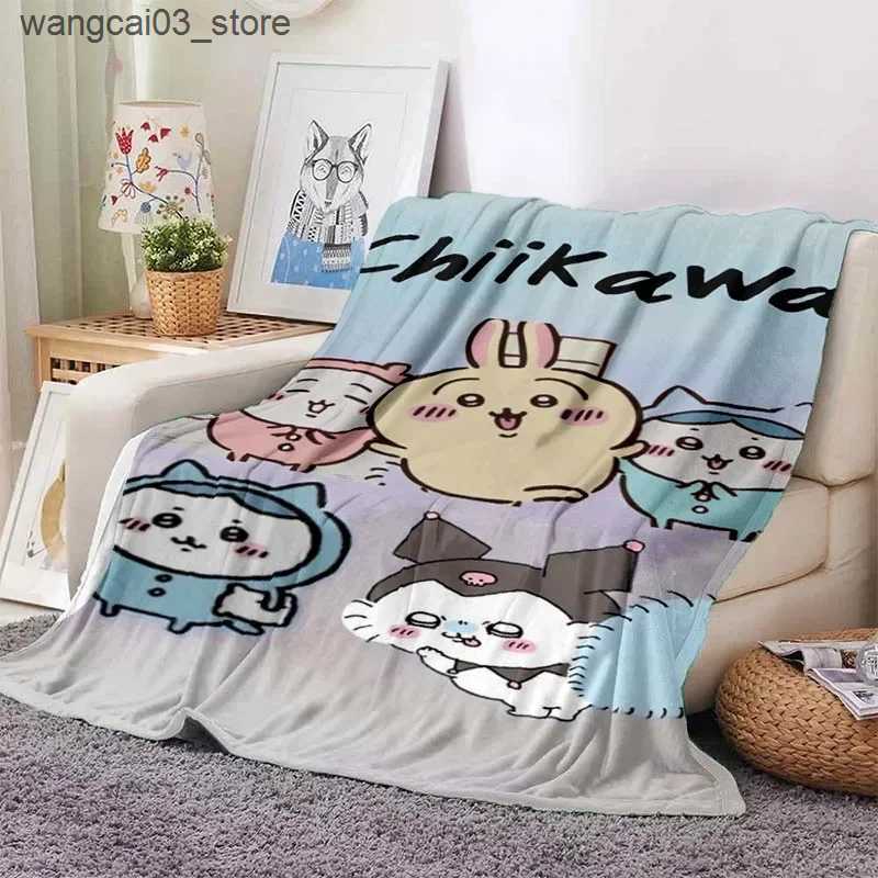 Blankets Swaddling Cartoon Chiikawa Pattern Throw Blanket Light Weight Blanket for Living Room Bedroom Kidsroom Warm Blanket Christmas Gift L240910