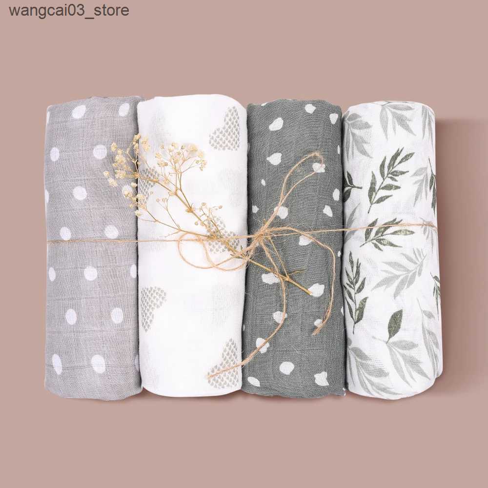 Blankets Swaddling Kangobaby #My Soft Life# 4pcs Set All Season Multifunctional Baby Muslin Swaddle Blanket Newborn Bath Towel Infant Wrap Quilt L2409