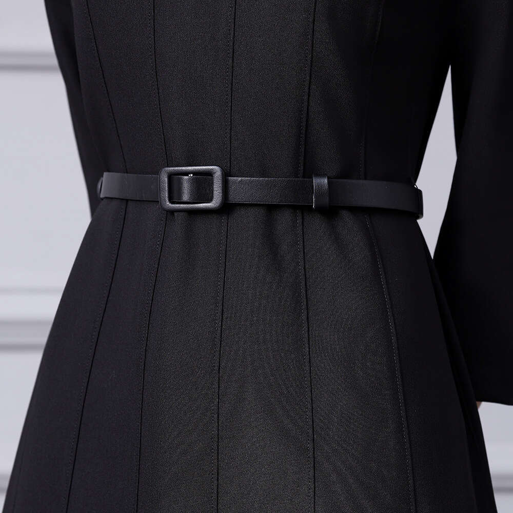 French black 2024 autumn new style exquisite temperament waist cinching and slimming A-line pleated dress