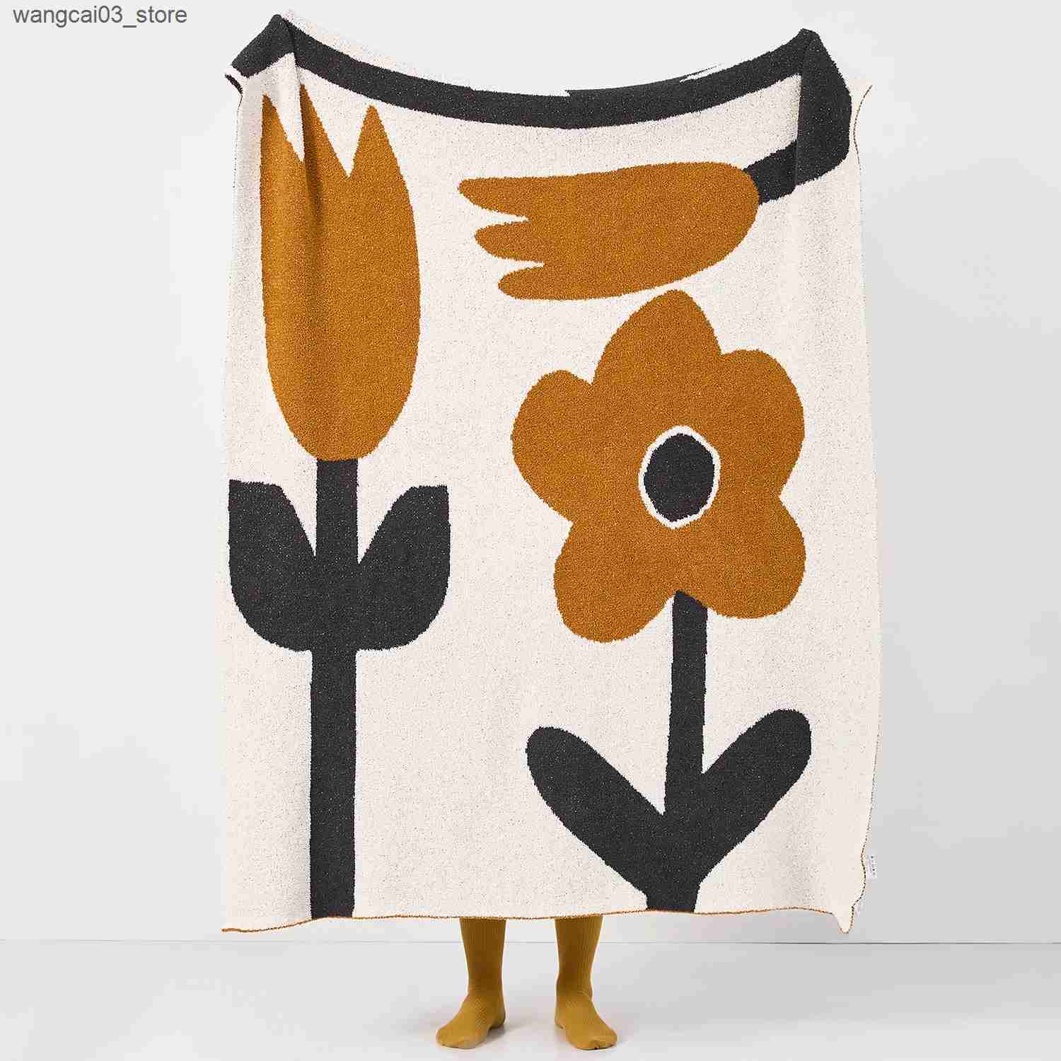 Blankets Swaddling REGINA Soft Microfiber Floral Knitted Blanket Spring Boho Decor Cozy Hairy Downy Bed Throw Blanket Outdoor Travel Car Blanket L2409