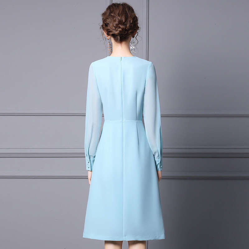 banquet dress 2024 new autumn outfit formal occasion light blue waist cinching slimming A-line skirt for children